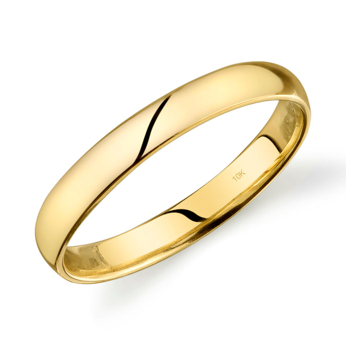 10k Solid 3 MM Yellow, White, or Rose Gold Comfort Fit Wedding Band