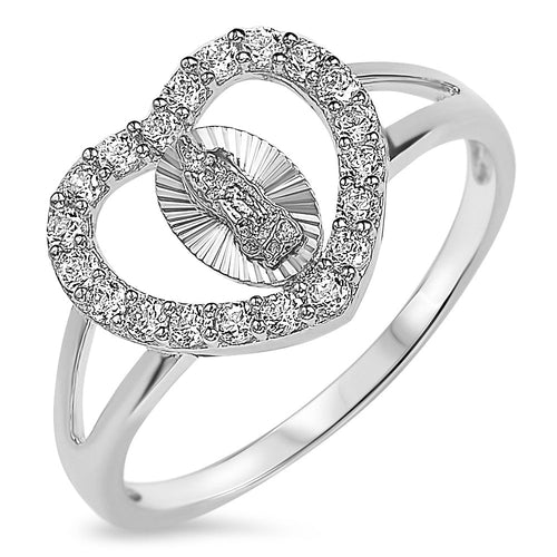 Sterling Silver 925 Women's Virgin Mary Lady Guadalupe Heart Ring