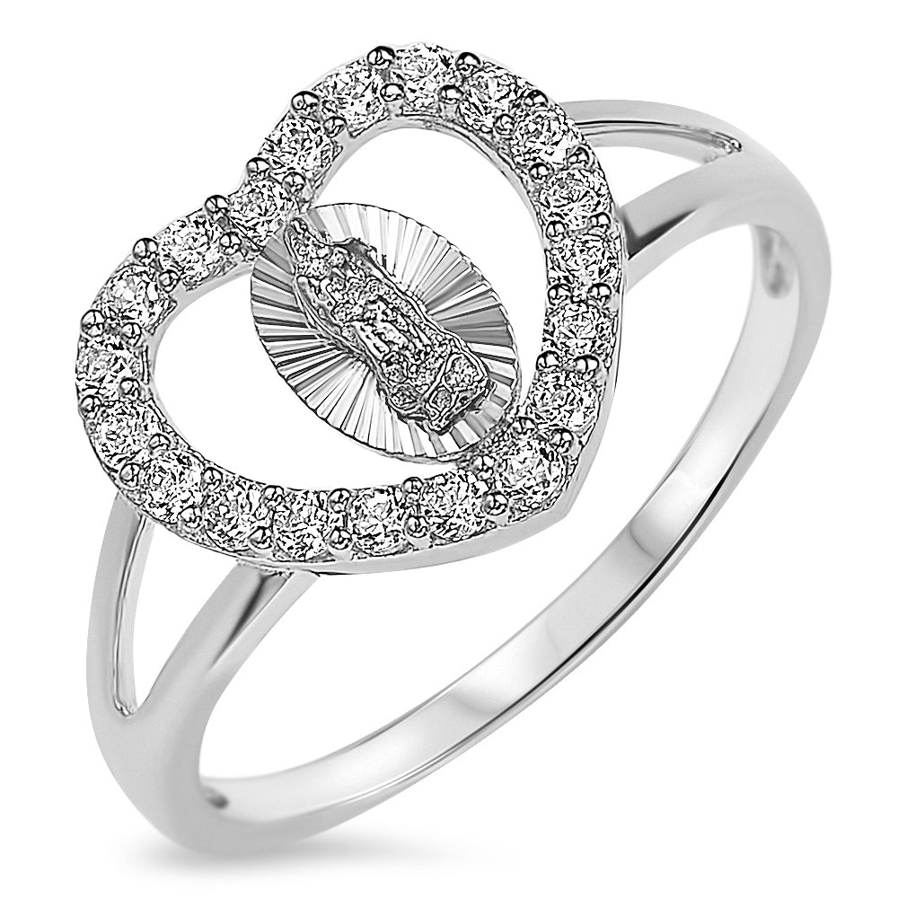 Sterling Silver 925 Women's Virgin Mary Lady Guadalupe Heart Ring