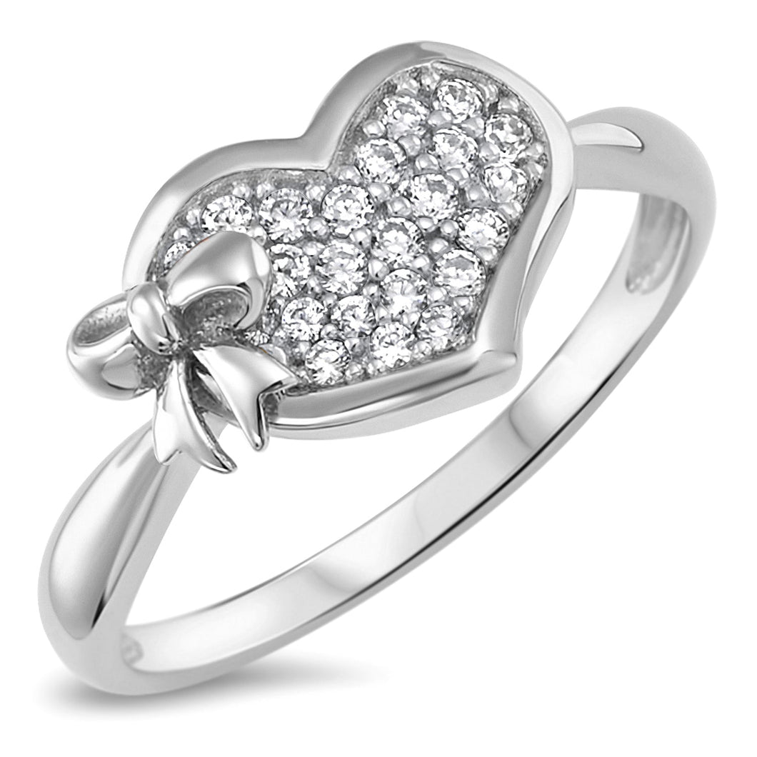 Sterling Silver 925 Heart & Ribbon Ring