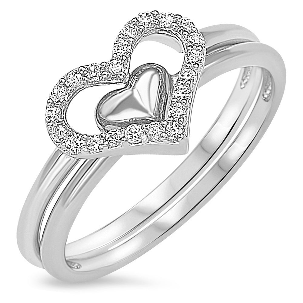 Sterling Silver 925 Dual Heart Ring