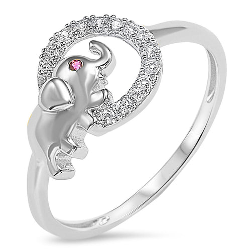 Sterling Silver 925 Women's Good Luck Charm Elephant Four Leaf Clover Ring