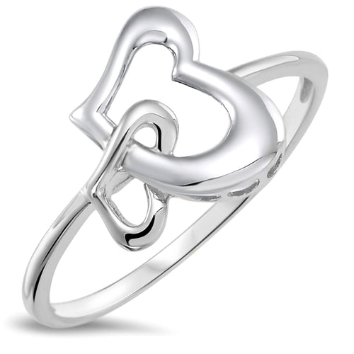 Sterling Silver 925 Double Intertwined Heart Ring