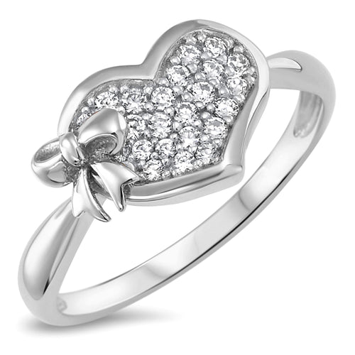 Sterling Silver 925 Heart & Ribbon Ring