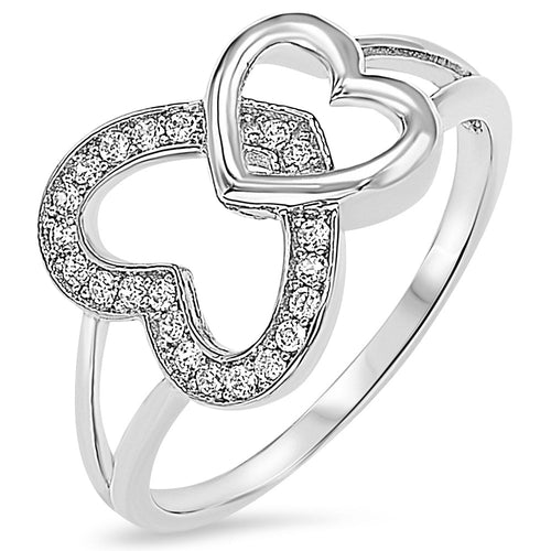 Sterling Silver 925 Double Heart Ring