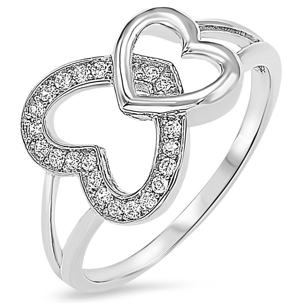 Sterling Silver 925 Double Heart Ring