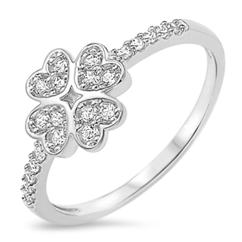 Sterling Silver 925 Four Leaf Clover Heart Ring