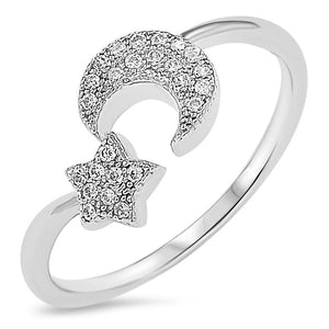 Sterling Silver 925 Star & Moon Ring