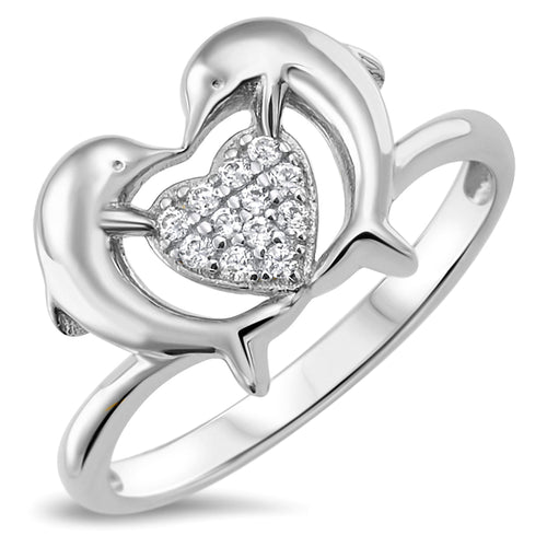 Sterling Silver 925 Dolphin Heart Ring