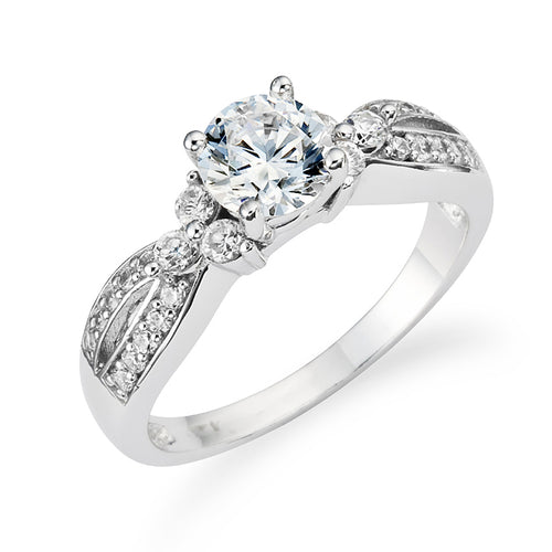 Sterling Silver 925 Crossover CZ Engagement Ring