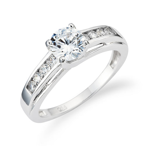 Sterling Silver 925 1 cttw Round CZ Engagement Ring