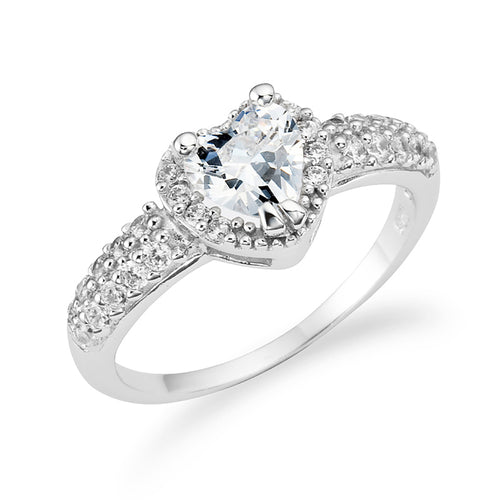 Sterling Silver 925 Heart Shaped 0.75 Carat CZ Love Engagement Ring