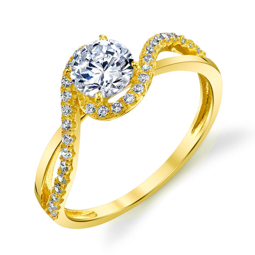 14k Yellow or White Gold, Sterling Silver 925 CZ Engagement Ring