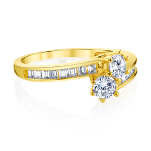 14k Yellow Gold. White Gold, Two Stone CZ Lovers Forever Engagement Ring