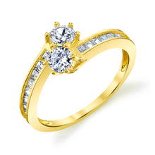 Load image into Gallery viewer, 14k Yellow Gold. White Gold, Two Stone CZ Lovers Forever Engagement Ring