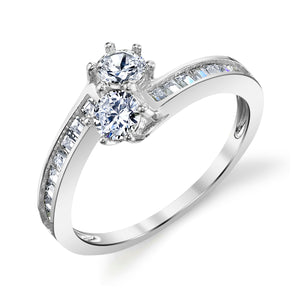 14k Yellow Gold. White Gold, Two Stone CZ Lovers Forever Engagement Ring