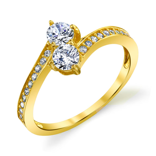 14k Yellow Gold, Sterling Silver Two Stone Forever Love Engagement Ring