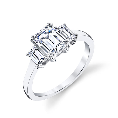 Sterling Silver 925 Emerald Cut 3 CZ Stone Engagement Ring